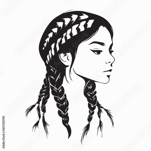 Traditional Woman with Braided Hair Vector Illustration on white background