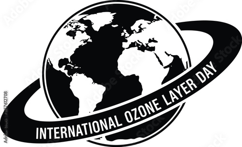 International ozone layer day logo featuring earth with protective layer to promote awareness and action for climate protection