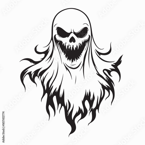 Canvastavla Creepy Ghost Character with Emotionless Eyeson white background
