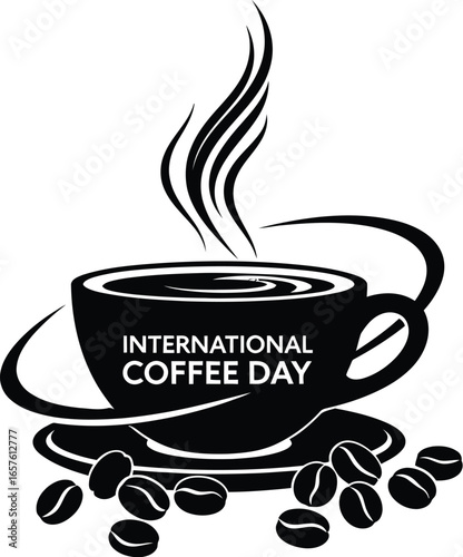 Illustration of a coffee cup with coffee beans for international coffee day