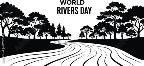 World rivers day illustration with river and trees, celebrating the importance of rivers and their conservation