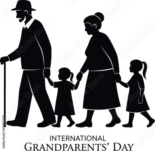 Silhouette of grandparents walking with their grandchildren for international grandparents day