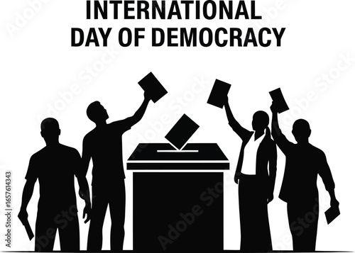 A silhouette of people casting votes into a ballot box for international day of democracy