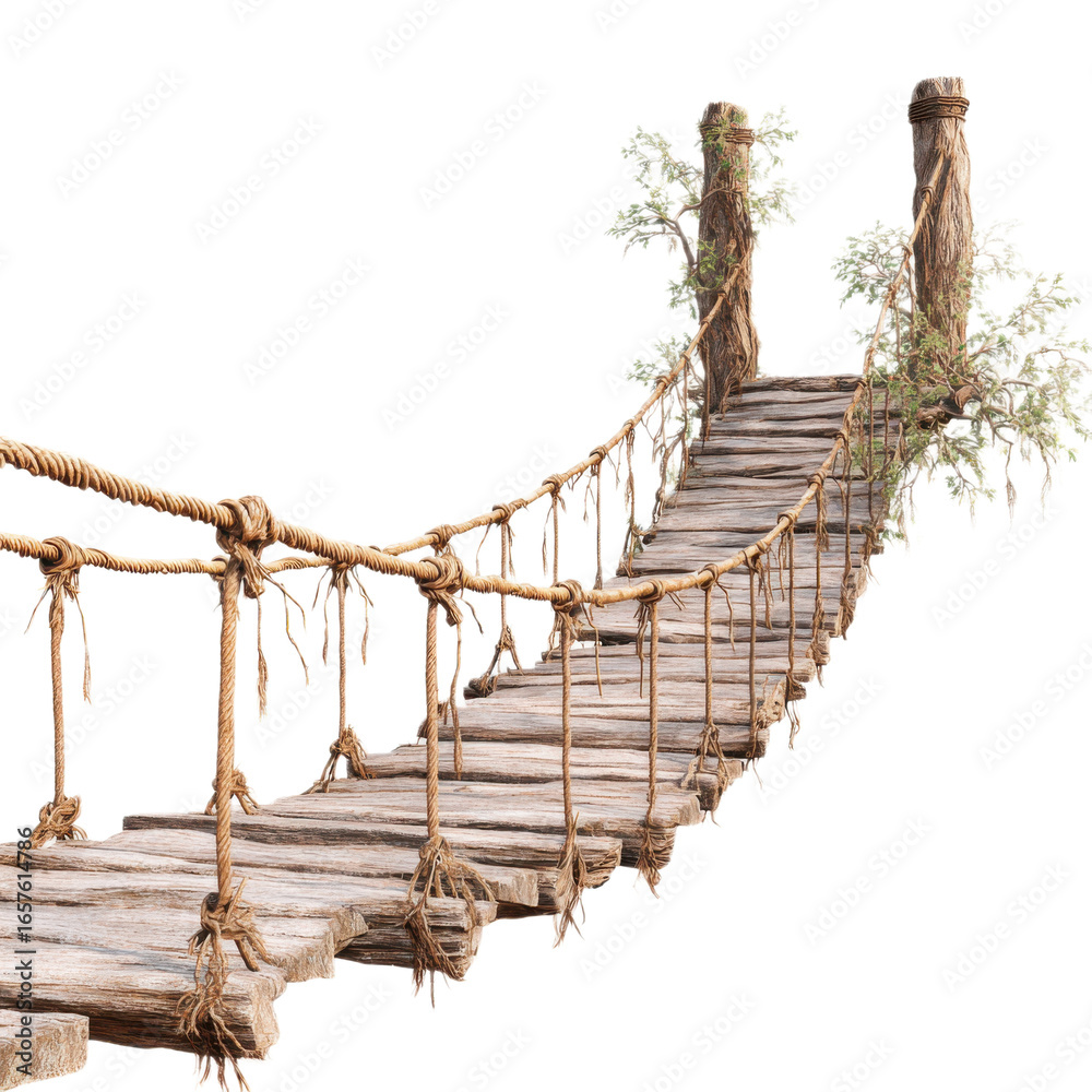 Naklejka premium Wooden bridge with rope strung across it