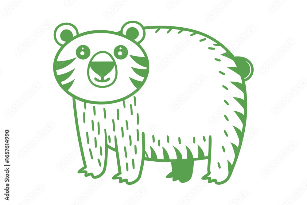 Fototapeta premium Green bear with white fur stands smiling sweetly in a simple style