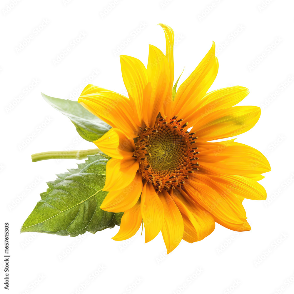 Naklejka premium and keyword list based on the image.. Sunflower Blooms, Detailed Close-Up of Blossom, Isolated on Black Background