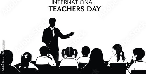 Silhouette illustration of a teacher with students for international teachers day