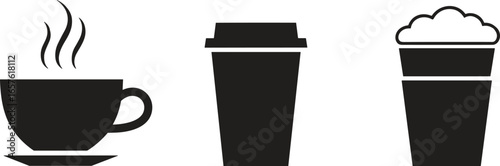 Coffee cup and mug silhouette icons, espresso, tea, takeout drinks, moka pot vector set, perfect for café, branding, menu design