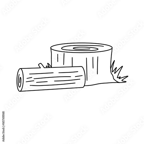 A tree stump is shown next to a log