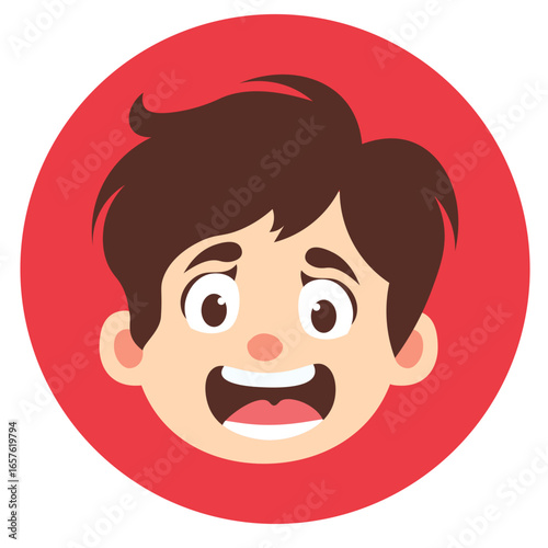 Cartoon boy face with angry eyes and clenched teeth, expressing frustration or strong irritation.
