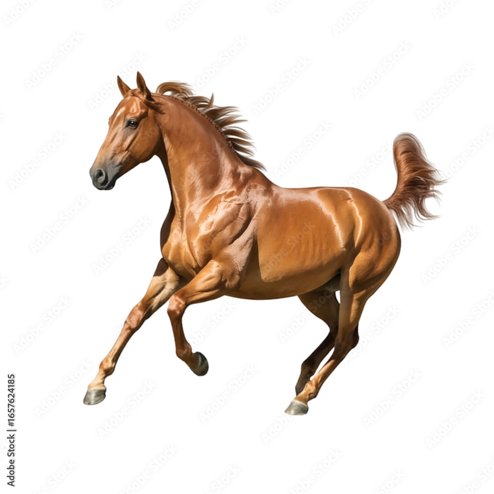 Obraz premium A bay horse in motion on transparent background