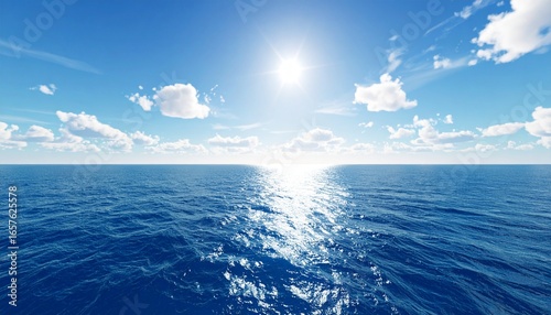 vast ocean, blue sky and sun