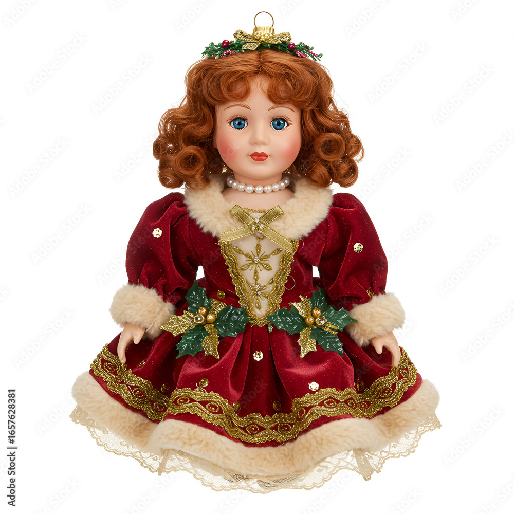 Fototapeta premium Woman with curly red hair wearing elegant dress and jewelry