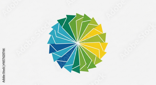 Abstract geometric triangle flower design with blue green and yellow color scheme vector illustration