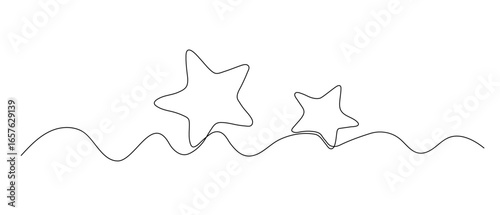 Stars continuous drawing, one line vector illustration isolated on white.