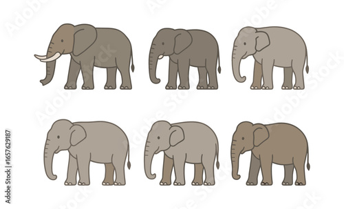 Cute cartoon elephants in different shades set in flat style