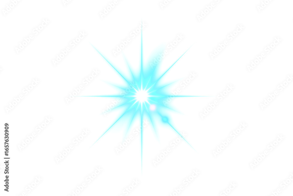 Fototapeta premium Blue glow light effect isolated on transparent background. Abstract lens flare light. Glowing spotlight. Sparkling starlight. Light PNG. Space overlays. Magic festive decoration design elements