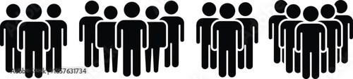 Silhouettes of diverse people icons grouped together, symbolizing community, teamwork, social network, collaboration, unity, diversity, and human connection.