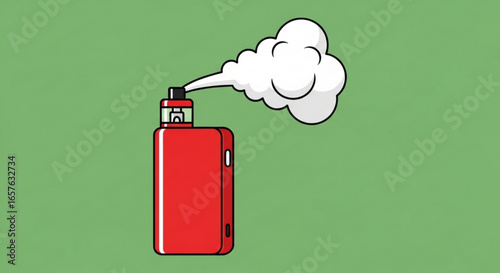 Red vape mod with white smoke illustration for vaping device and e cigarette product advertisement use case