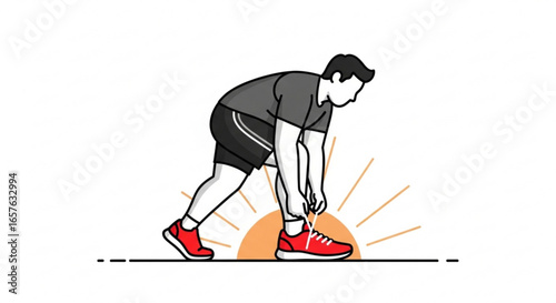 Running man tying shoelaces vector illustration for fitness workout exercise and healthy lifestyle concept design