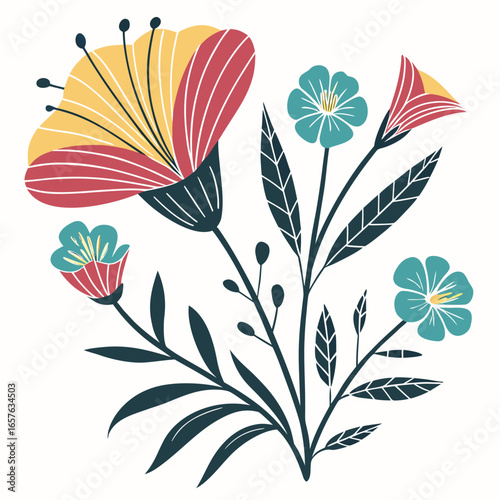 Midnight Bloom Floral Art, Bold Botanical Vector Design, Contemporary Garden Illustration