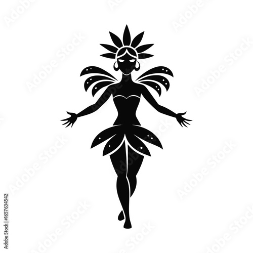 Carnival dancer silhouette with elaborate headdress and skirt