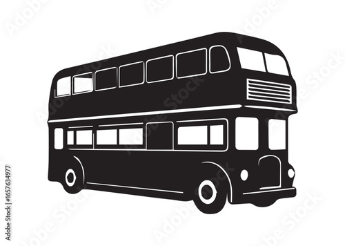 A double decker bus black vector white background