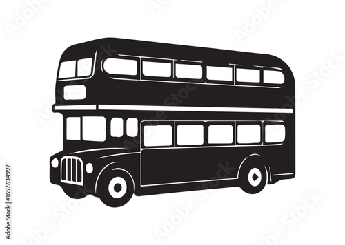A double decker bus black vector white background