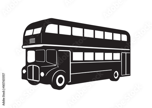 A double decker bus black vector white background