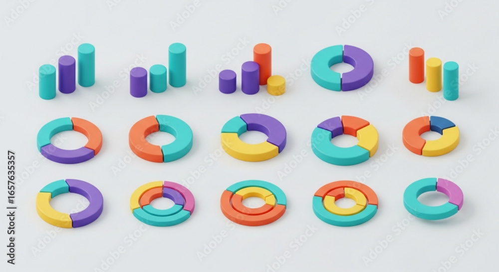 Fototapeta premium Isometric data visualization charts and graphs for business analytics and presentation design elements