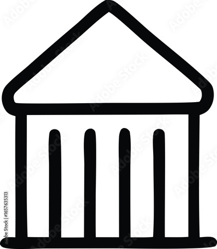 Simple hand drawn outline of a classical building with a pediment and columns representing architecture or government