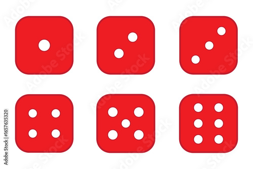 Minimalist Dice Vector Icon Set – Red and White Outline.