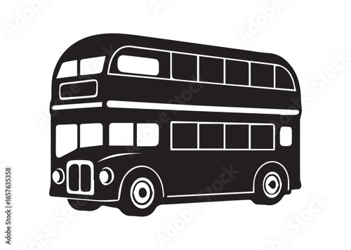 A double decker bus black vector white background