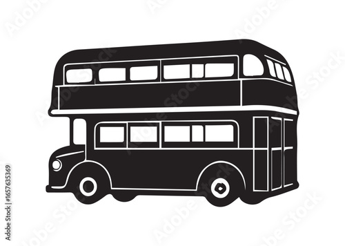 A double decker bus black vector white background