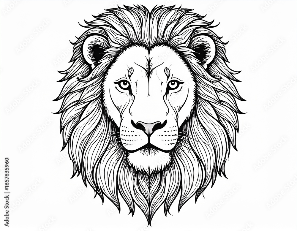 Obraz premium Stylized monochrome portrait of a powerful lion with a magnificent mane, an emblem of royalty and strength