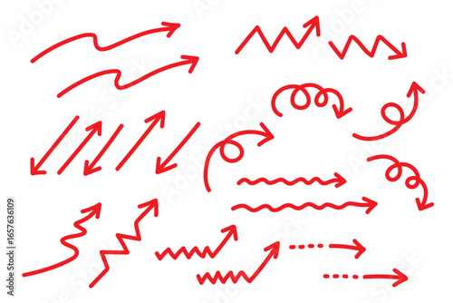 ベクターの手描きの矢印　アイコンセット赤色