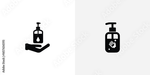 Hand sanitizer icons showing dispensing and bottle design