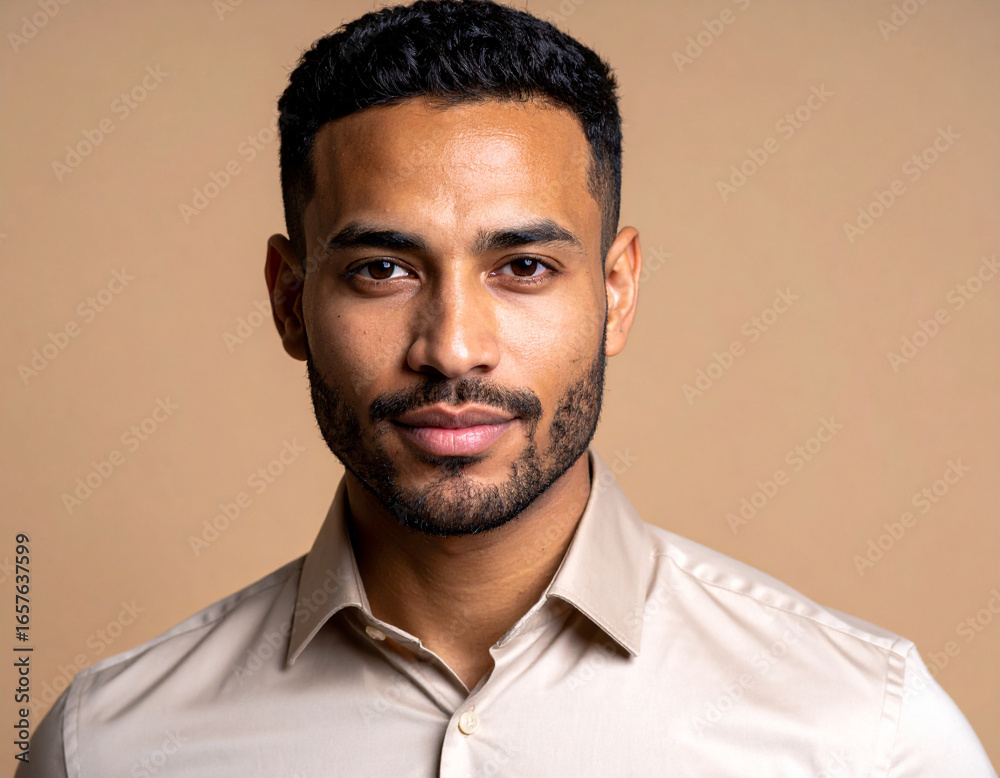 Obraz premium Striking Studio Portrait of a Confident Young Man with a Direct, Engaging Gaze.