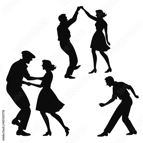Couples dancing vintage style silhouettes retro