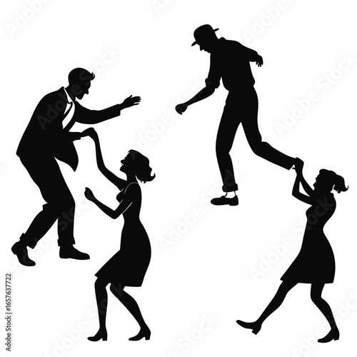 Couples dancing vintage style silhouettes retro