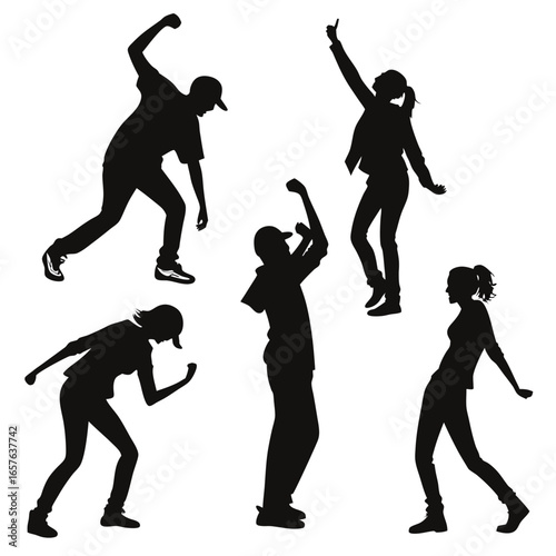 Energetic dancers performing hip hop moves silhouette street dance