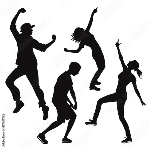 Energetic dancers in dynamic poses silhouettes people