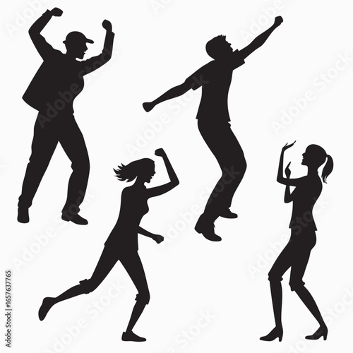 Energetic silhouettes of people dancing and celebrating celebration movement