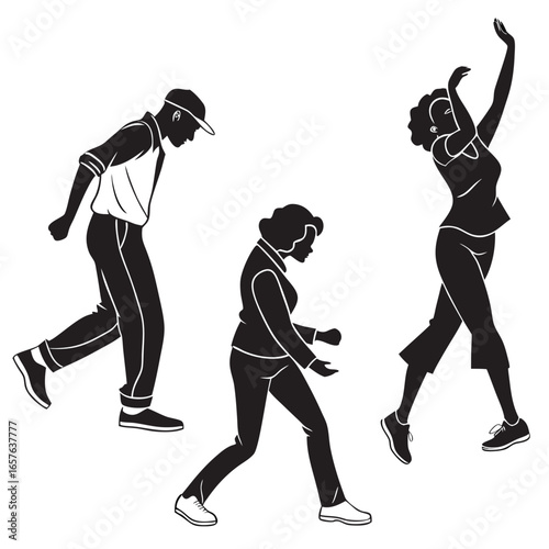Diverse people dancing in silhouette silhouettes women