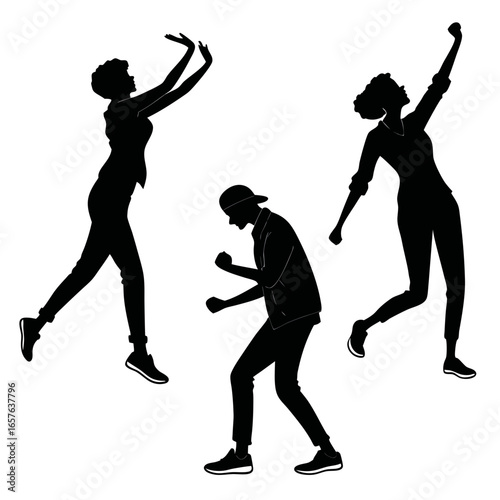 Diverse people dancing energetic silhouettes women