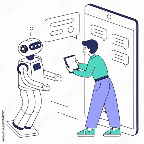 Robot assisting person with tablet communication technology