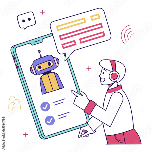 Person interacting with chatbot on smartphone artificial intelligence technology