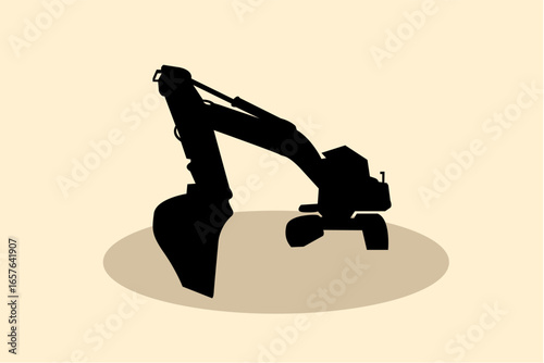 Silhouette of excavator heavy equipment. Mining vehicles for excavating soil. Vector illustration.