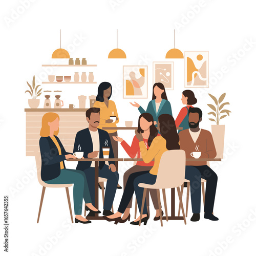 Flat Illustration People Relaxing In Coffee Shop