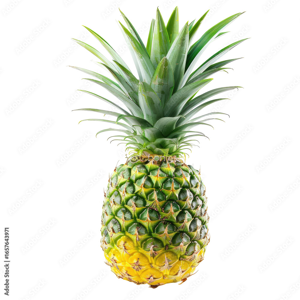 Fototapeta premium and keyword list for the image.. Pineapple Standing Tropical Fruit Still-Life Against Plain Backdrop.